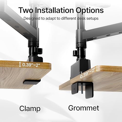 Miniatura 6 de monTEK Brazos altos para monitor doble para 2 monitores para pantalla curvada de 17 a 35 pulgadas, soporta 35 libras, ajustable y resistente,