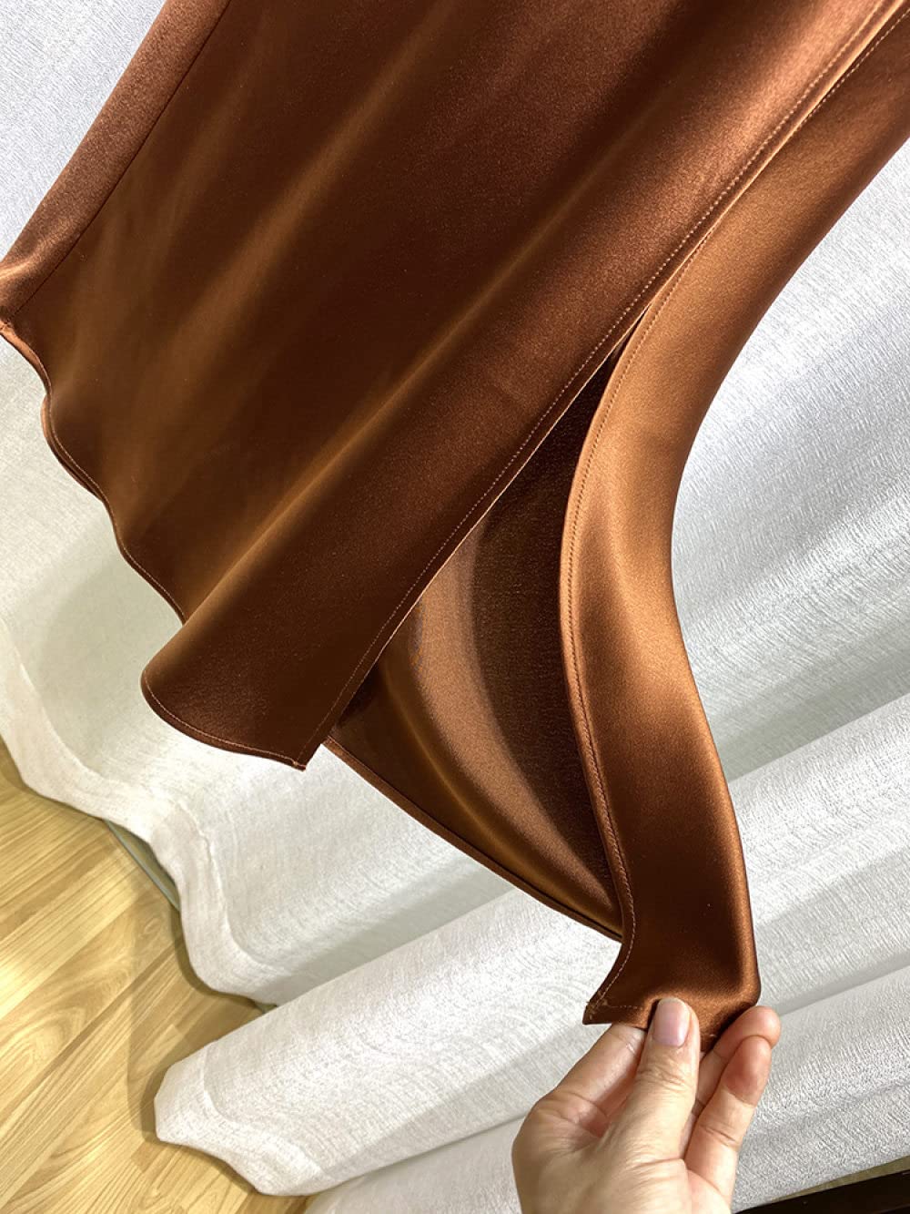 OZEO Röcke Damen,Midiröcke Aus Glattem Satin Für Damen, Olivgrüner Seitenschlitz, Hohe Taille, Hüftwickelrock, Elegante A-Linie, Cocktailparty, Geschäftsbüro, Lange Röcke Für Mädchen, Damen,S