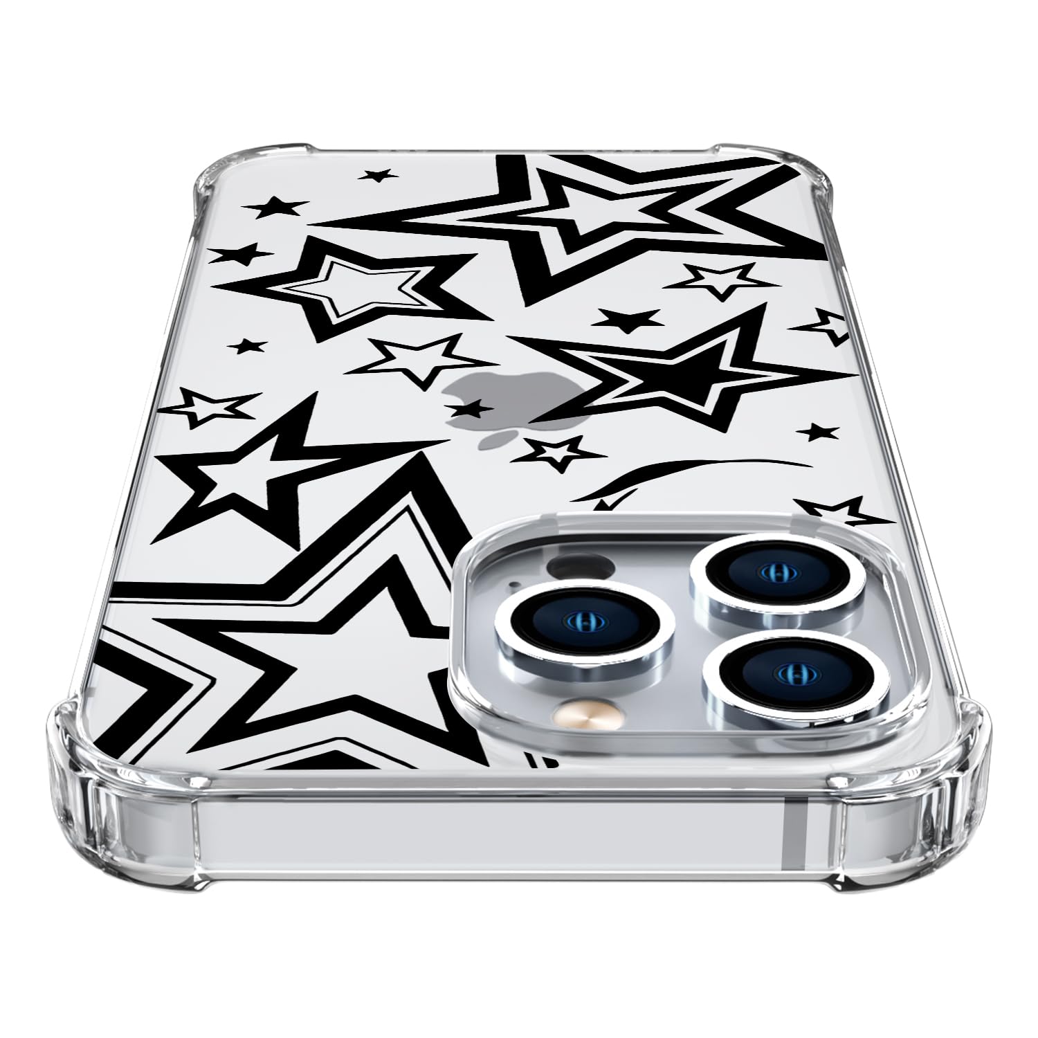 Wihytec Star Phone Case for iPhone 13 Star Case Cover Clear Phone Case w/Four Corner Reinforced Shockproof Transparent Girly Women Phone Cover with Cute Design
