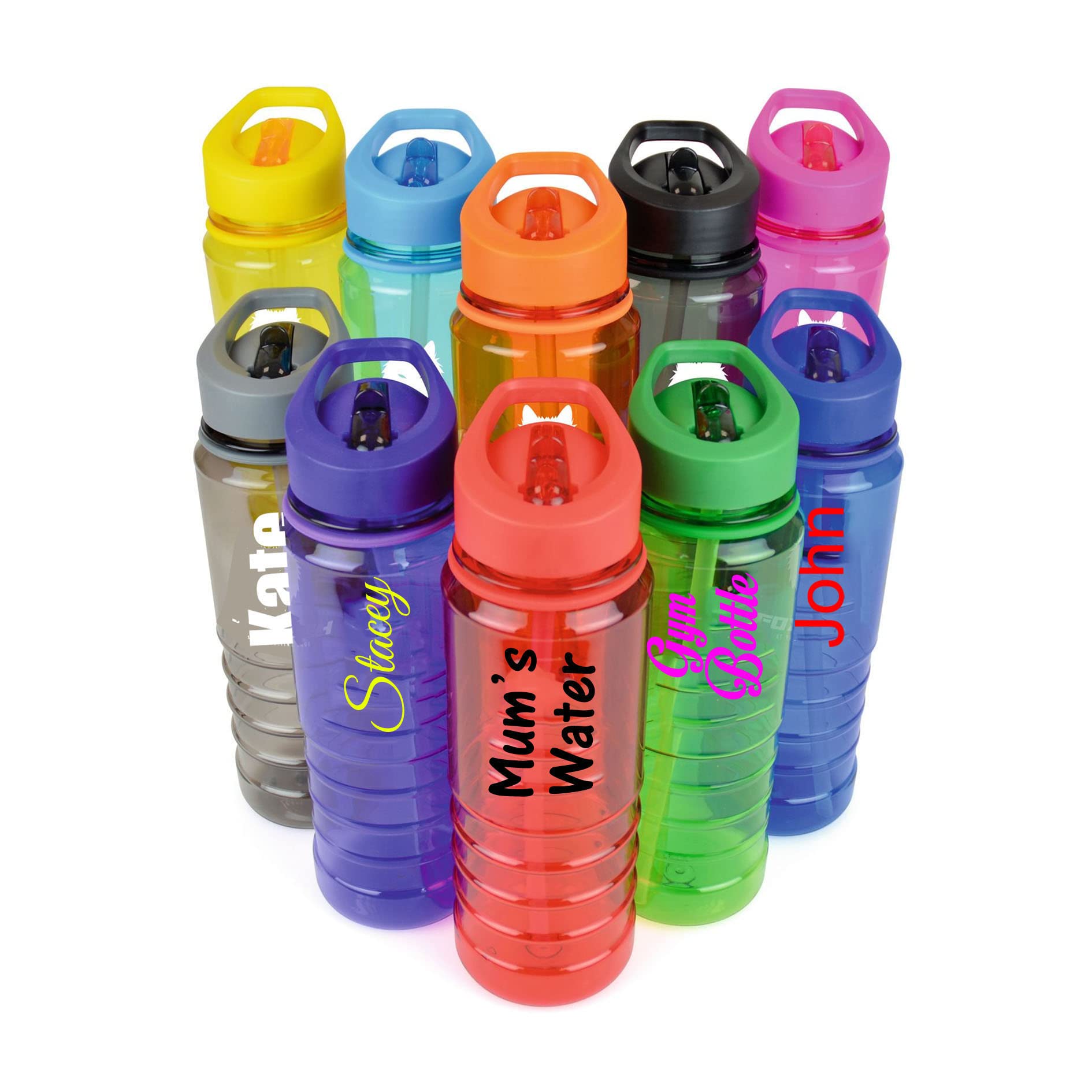 JC Personalised Custom Water Drink Bottle with Flip Straw - Any Name, Word, Business, Sports, School, Promotional Merchandise — image 1
