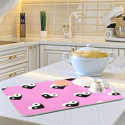 Miniatura 6 de Tapete horizontal de Yin Yang con corazones en rosa, accesorios de cocina para encimera, tapete para cocina, 16 x 18 pulgadas
