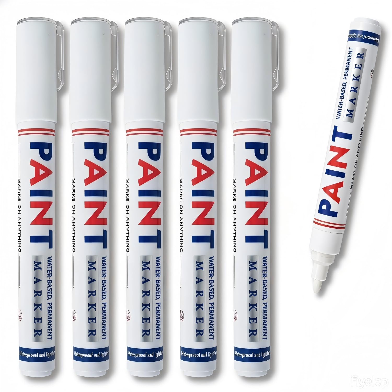 VOTON White Paint Pens, 5 Pcs 2-3mm Permanent Paint Marker Pens, Waterproof and Quick Drying Water-Based White Pen for Rock Painting, Metal, Glass, Wood, Plastic, Leather, Ceramic, Tire Pen