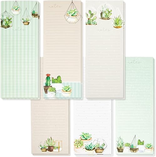Paper Junkie Bloc de notas magnético para lista de comestibles suculentas, paquete de 12, 3.5 x 9 pulgadas, multicolor, bloc de notas magnético para