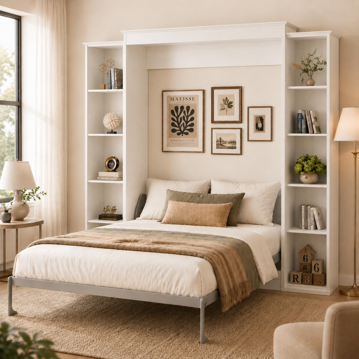 BEQAI Queen Murphy Bed with Cabinets
