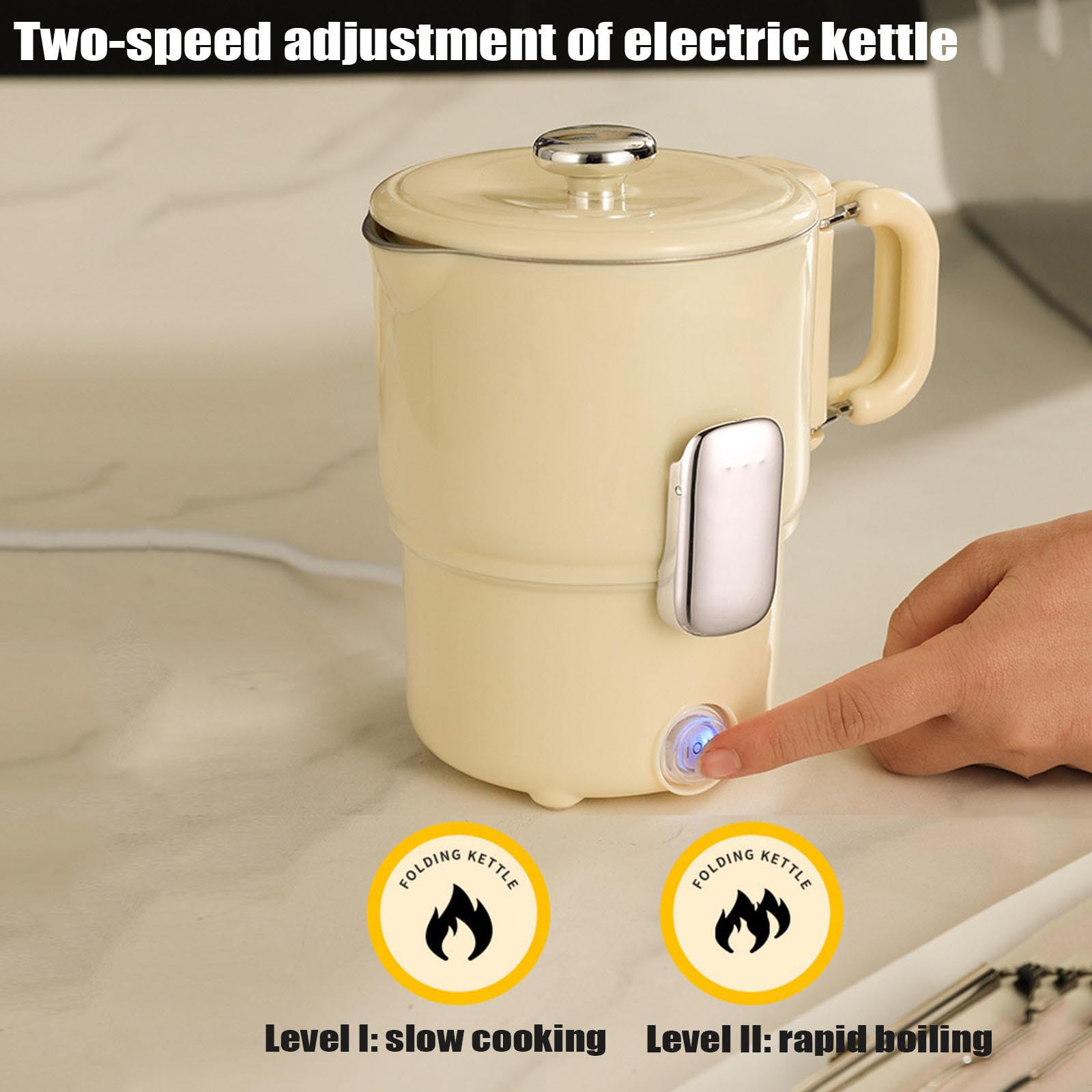Bollitore Elettrico Pieghevole, Bollitore da Campeggio da 0,8 Litri con 2 Controlli Della Temperatura e Rivestimento, Bollitore da Viaggio Portatile con Mantenimento In Caldo per Interno, 500 W