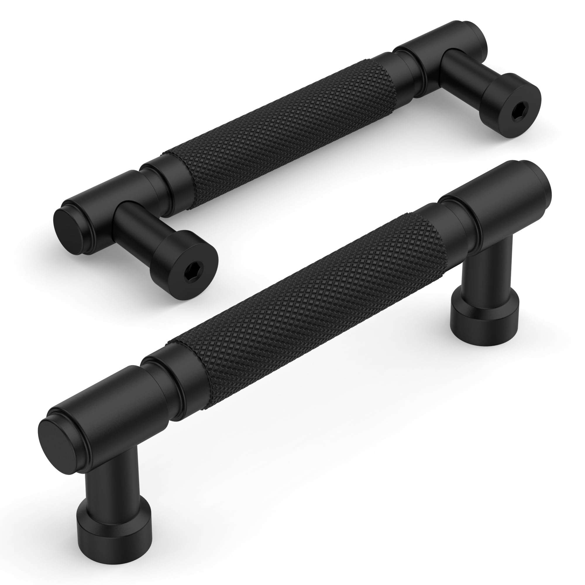 Amerdeco 10 Pack Matte Black knurled Cabinet Pulls 3.75 Inch(96mm) Hole Center Drawer Pulls Cabinet Hardware Kitchen Cabinet Handles for Bathroom AM032 - Image 2