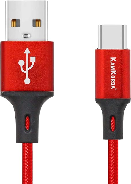 KamKorda USB C Charger Cable 2M Type C Fast Charging 3A Lead Nylon Braided compatible with Samsung, Huawei P30 P20 P40, Google Pixel, Sony Xperia