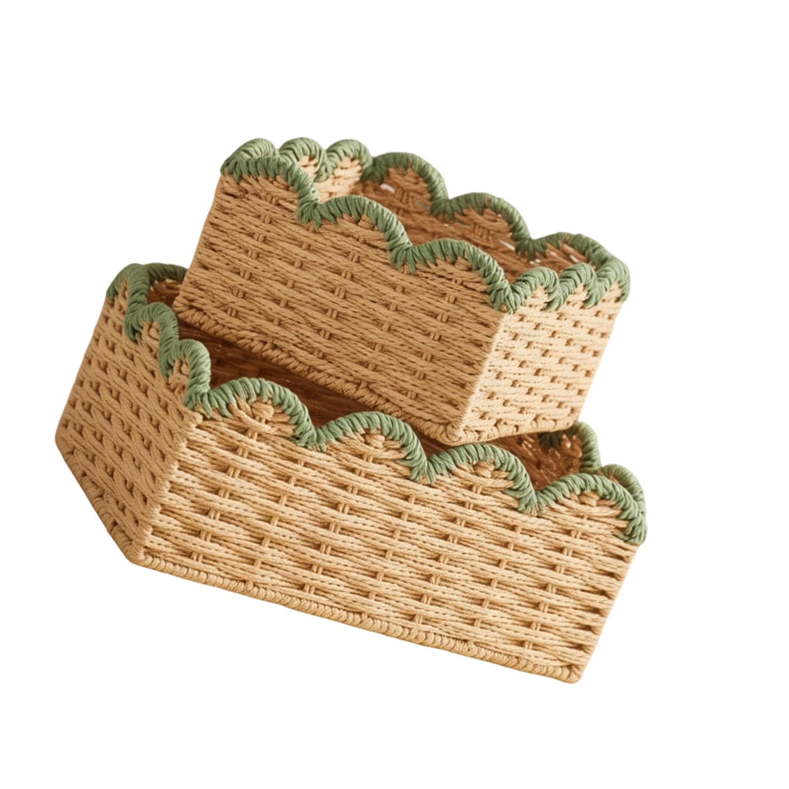 Of 2 Handwoven Green Paper Fiber Rope Baskets Japanese Styles Storage Organizers for Home Decoration Interlaced Basket