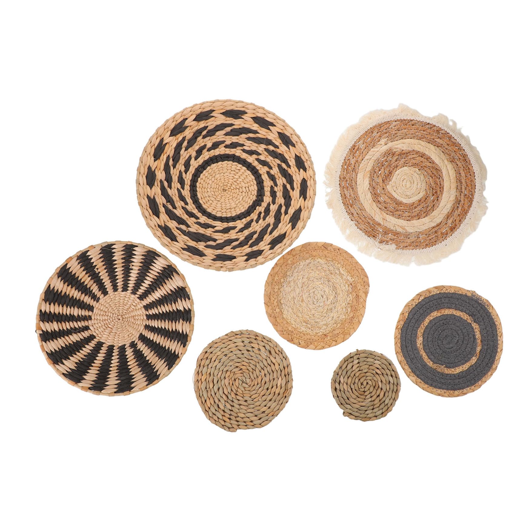 Décoration murale tissée bohème : lot de 7 pièces en jonc de mer pour salon