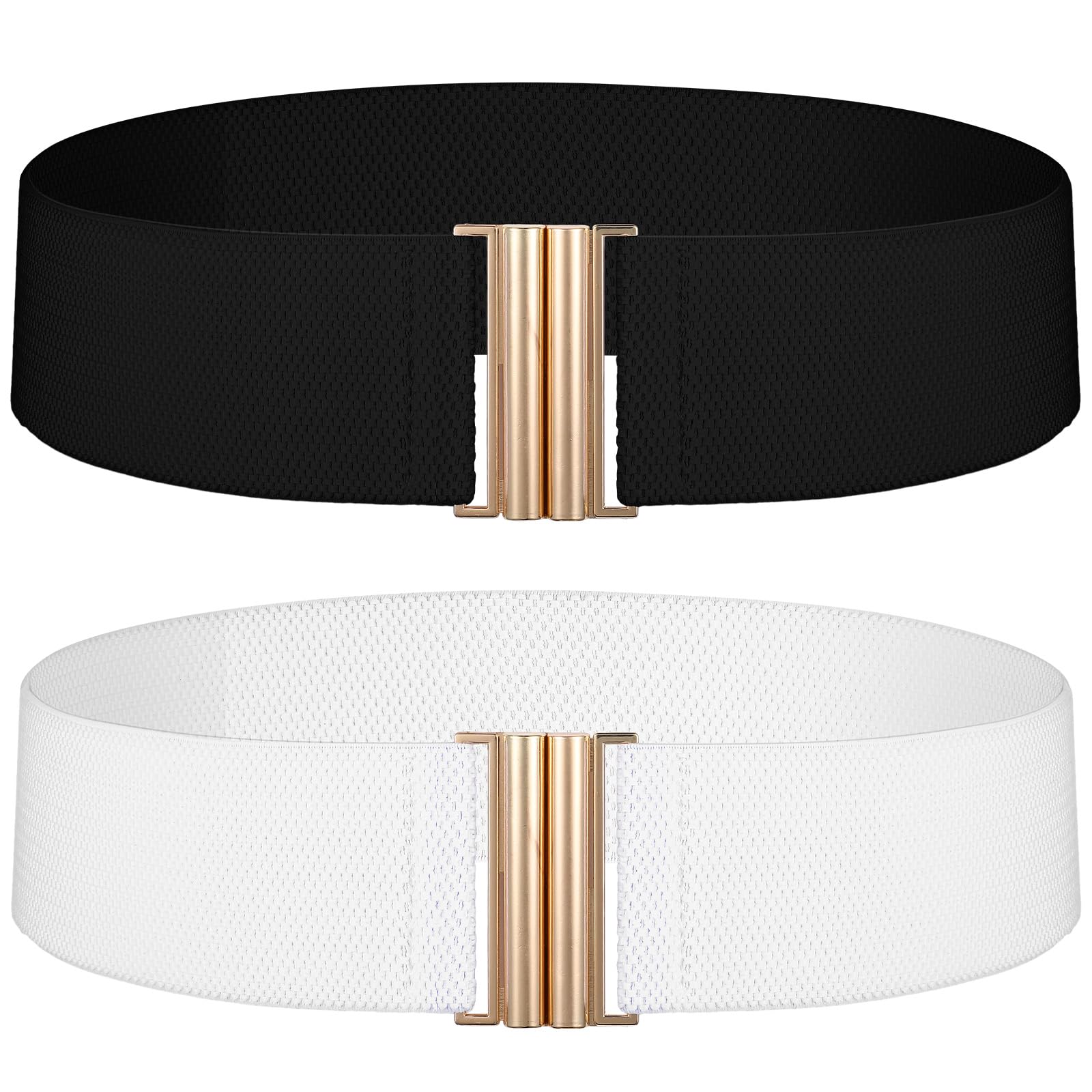 2 PCS Elastic Waist Belt Vintage Stretchy Waistband Black White Stretch Waist Belt Adjustable Dress Waistband Stretchy Belts