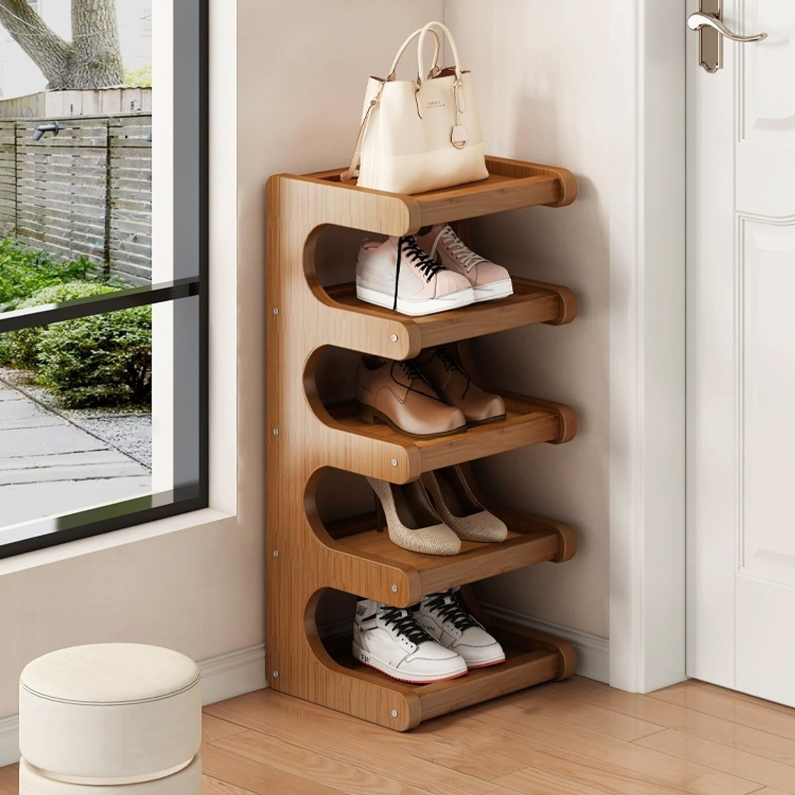 Scumlovy Narrow Tall Shoe Rack for Smals Multi functal Display Shelf Entryway Closet Corner & Door Space saving Solut