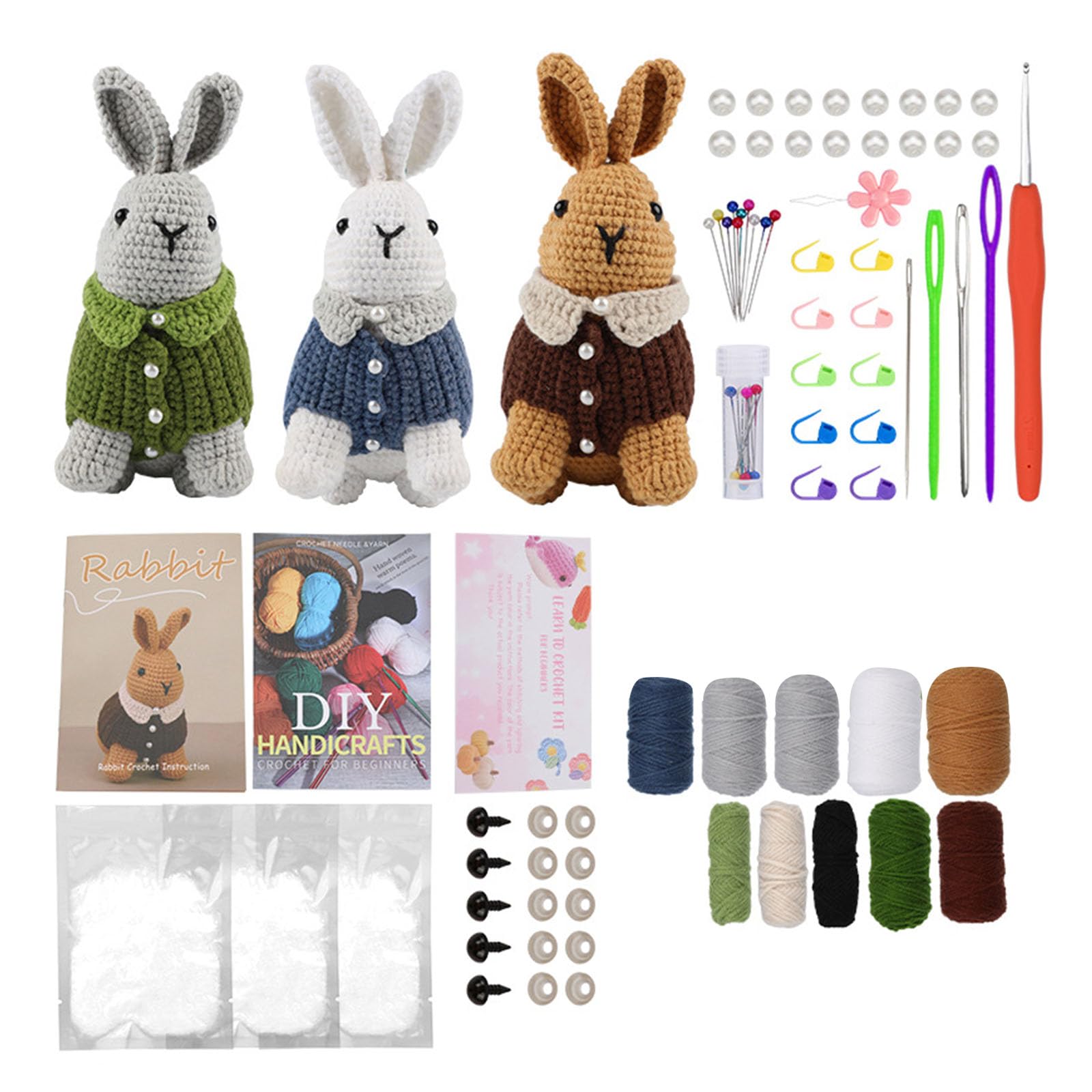 NEWFT Kits, Hand Crochet Kits for Beginner, Cuter Animal Starter Pack with Yarn Hook, Crochet Accessory