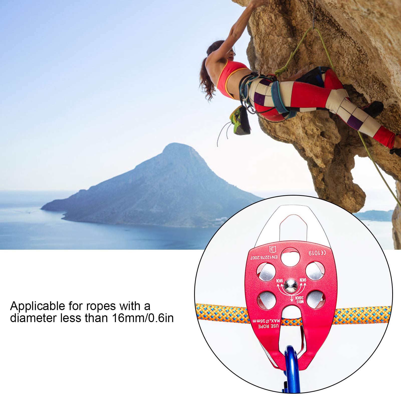 Alomejor Polea de Doble polea, polea de Cuerda giratoria, árbol Fijo, polea de Escalada en Roca, Rappel, arbolista, Equipo de Seguridad de Rescate