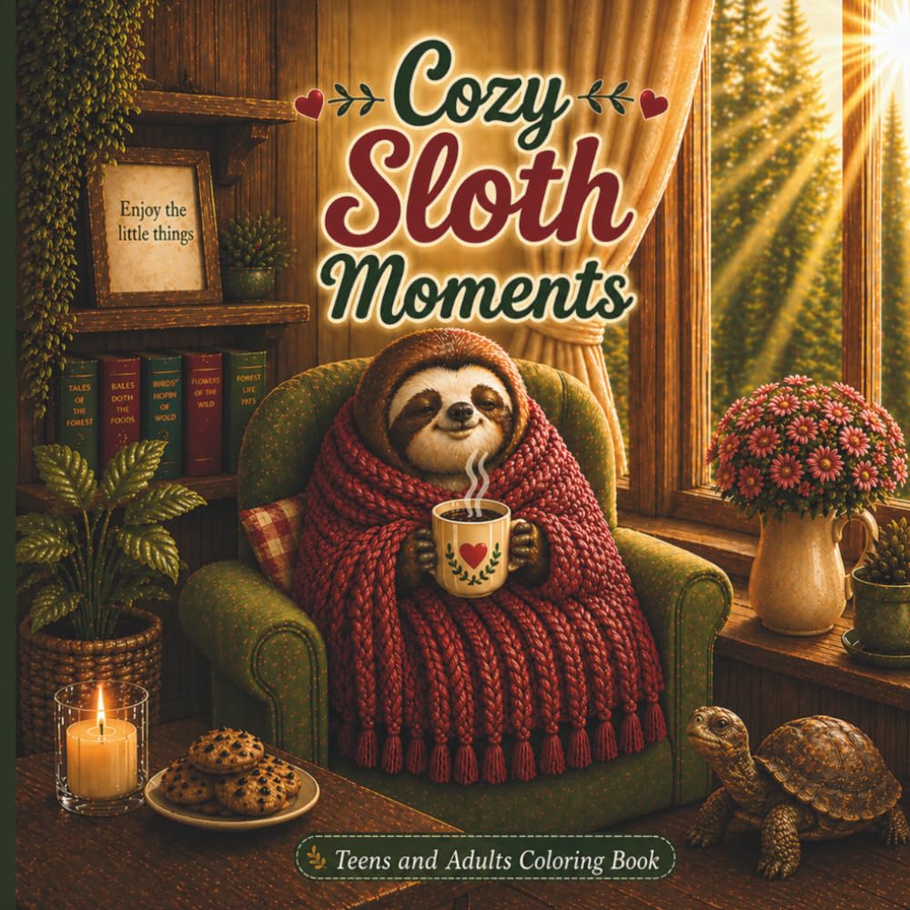 Cozy Sloth Moments: Teens and Adults Coloring Book