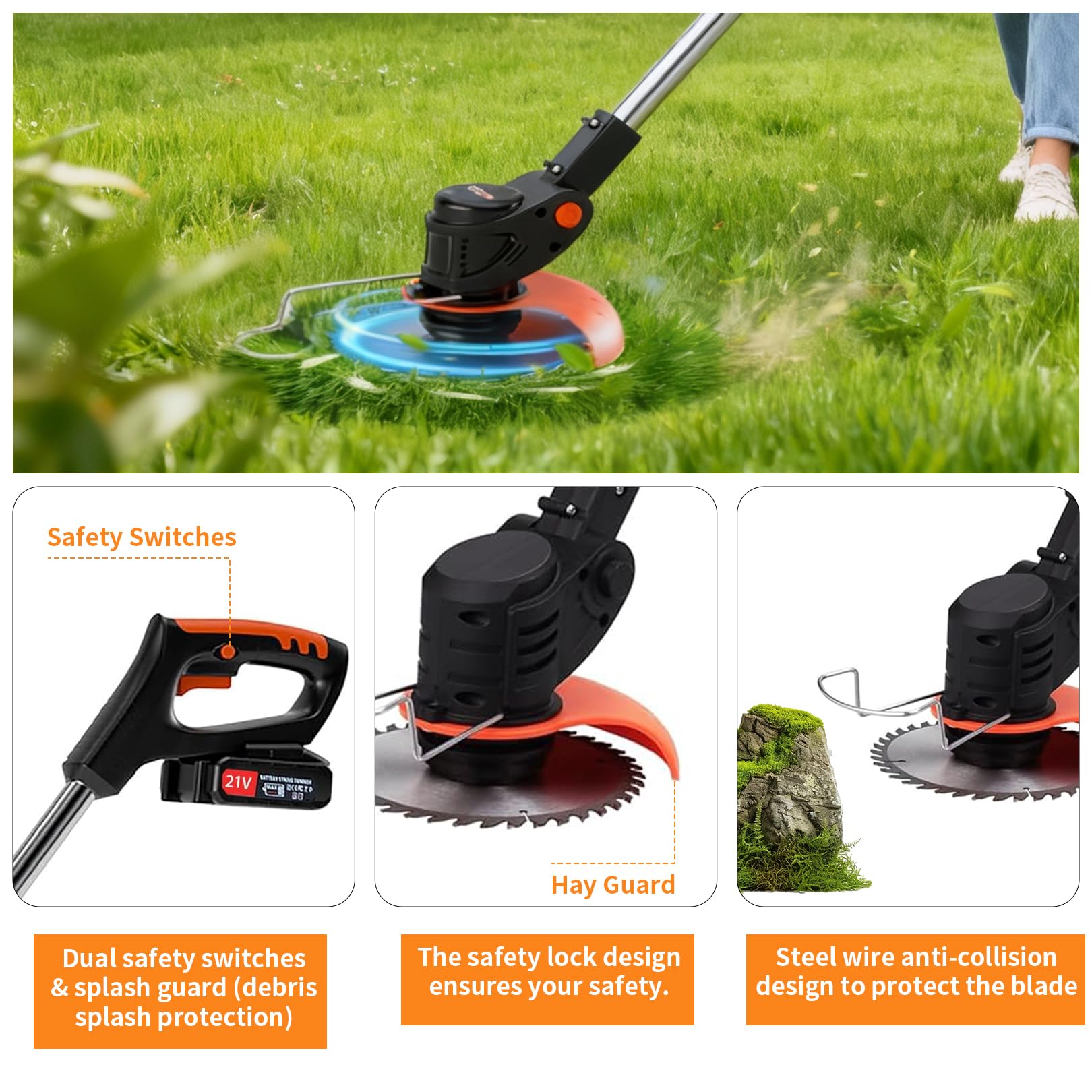 Strimmer，Cordless strimmer with 2 * 21V 2.0Ah batteries, Metal blade strimmers with 3 types of blades, Height Adjustable Battery strimmers/Garden strimmer/Electric strimmer for garden, lawn，villa — view 7