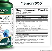 Vista 2 de Purity Products Memory500 Bacopa monniera/Complejo nootrópico Brahmi Elite - Soporta el rendimiento cognitivo máximo*, mayor velocidad