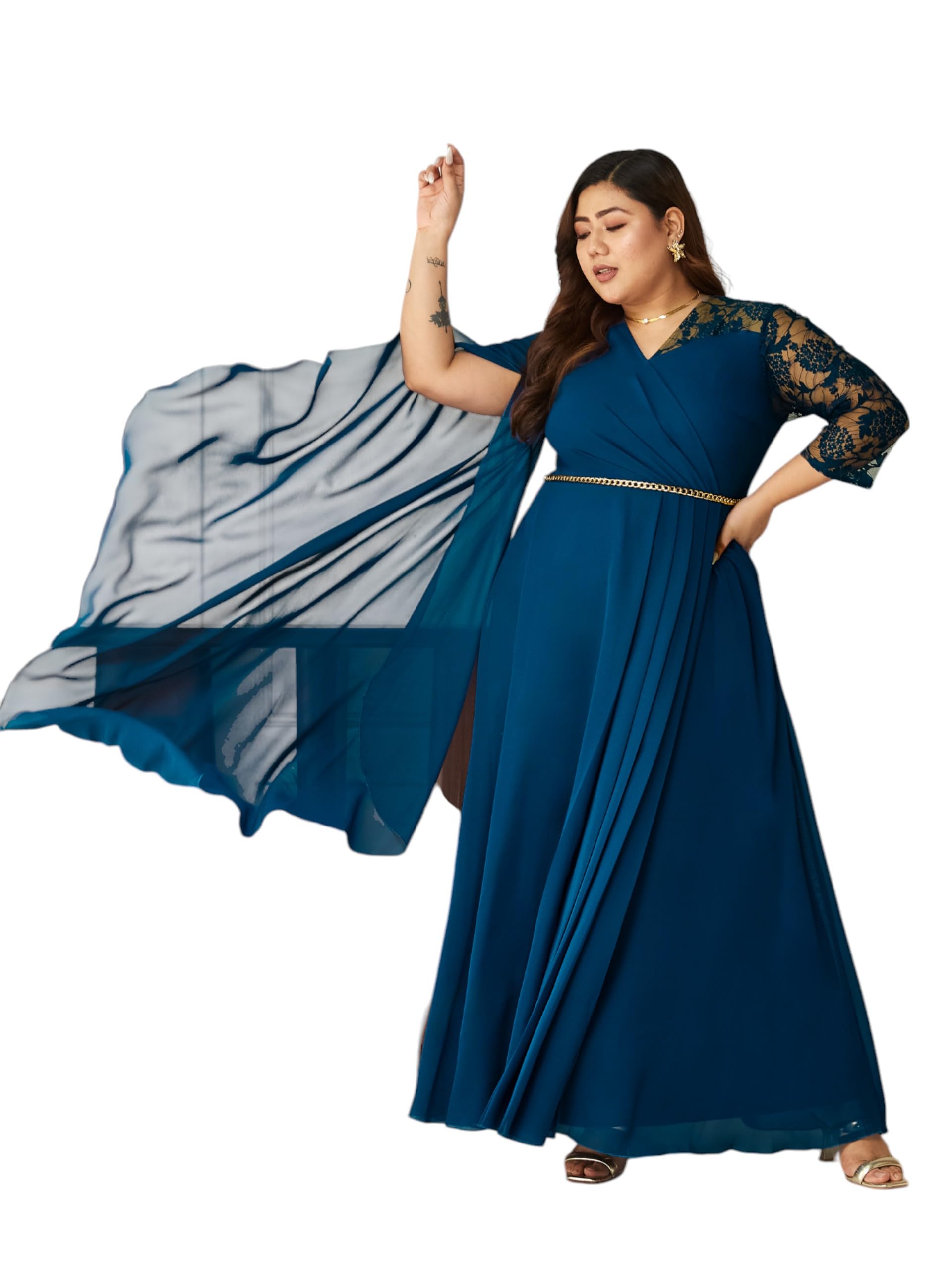 miss chase a+ Women's V-Neck Asymmetric Georgette Maxi Dress-picture-24