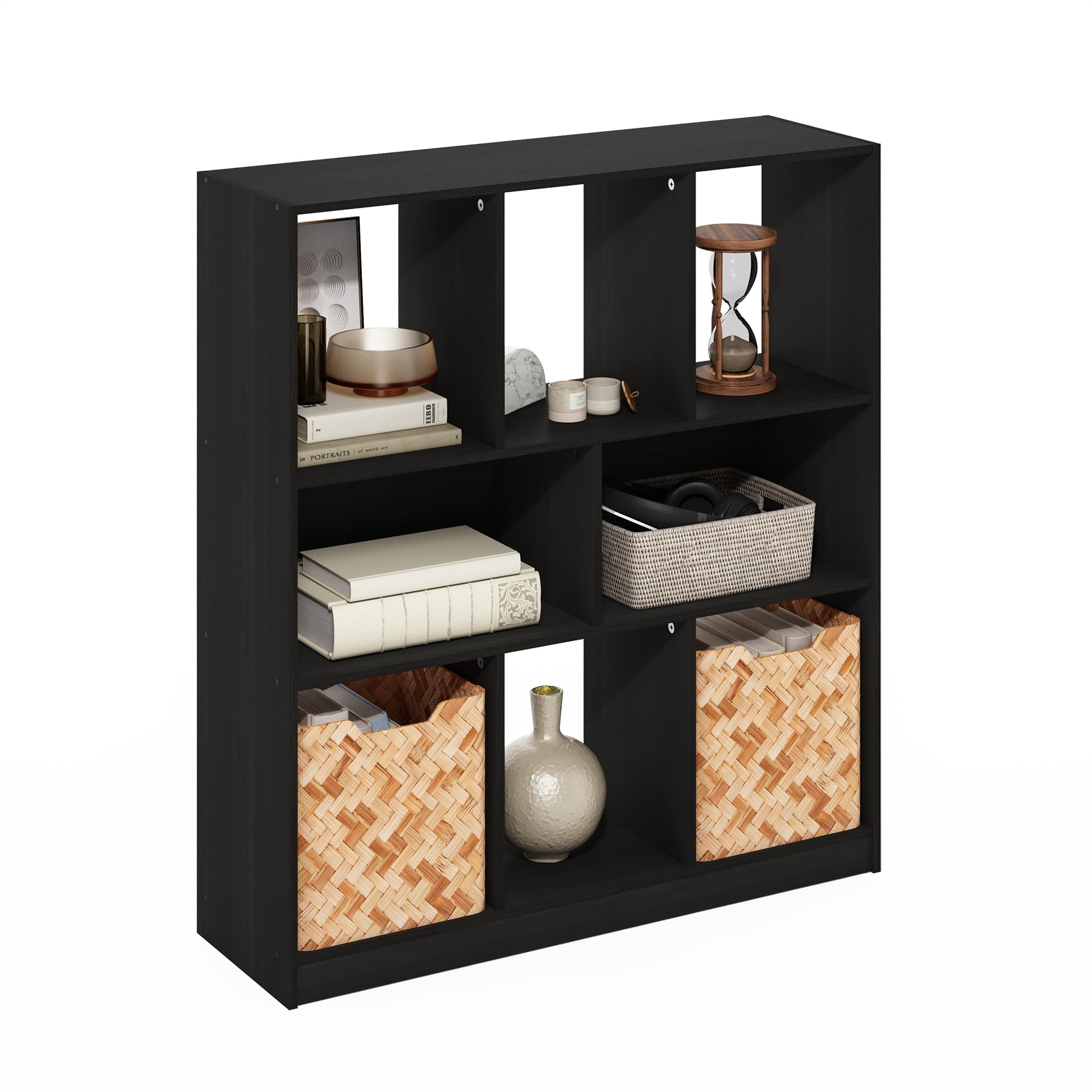 Furinno DALY 8-Cube Horizontal Bookcase, Bookshelf, Storage Organizer, 90 cm Width, Espresso