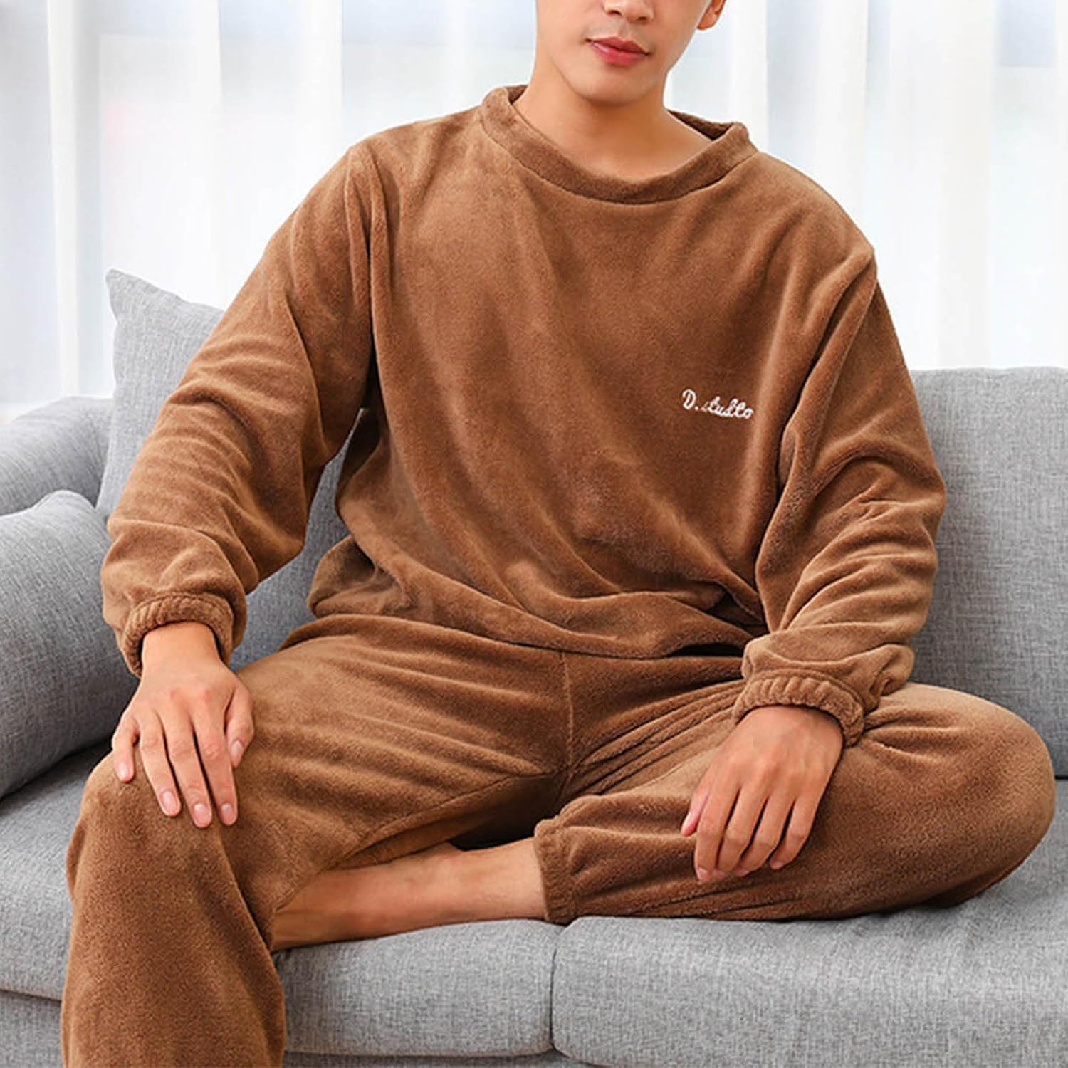 Flannel Pajamas for Women Set Winter Warm Fleece Fuzzy Sherpa Elastic Waist Crewneck Long Sleeve Loungewear