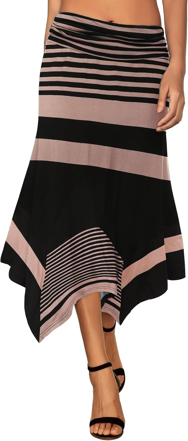 DJT Women's Flowy Handkerchief Hemline Midi Skirt