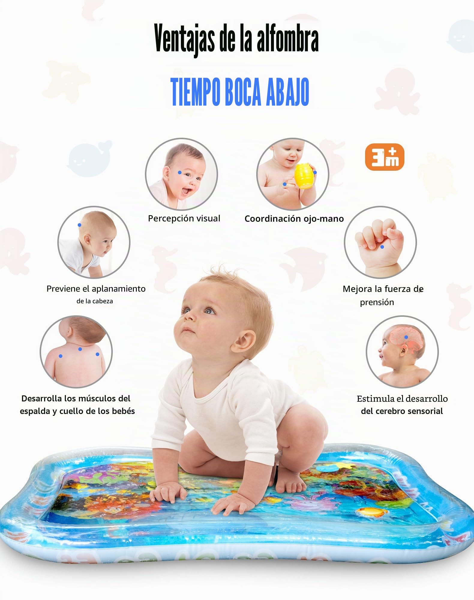 LAOYE Alfombra de Agua Grande XXL para Bebé, Alfombra Bebe Acolchada Juego Acuático para Bebés de 3 6 9 12 Meses, Tummy Time Tapete de Actividades Bebe, Alfombra Sensorial Bebe, Tapete Bebe 95x76cm