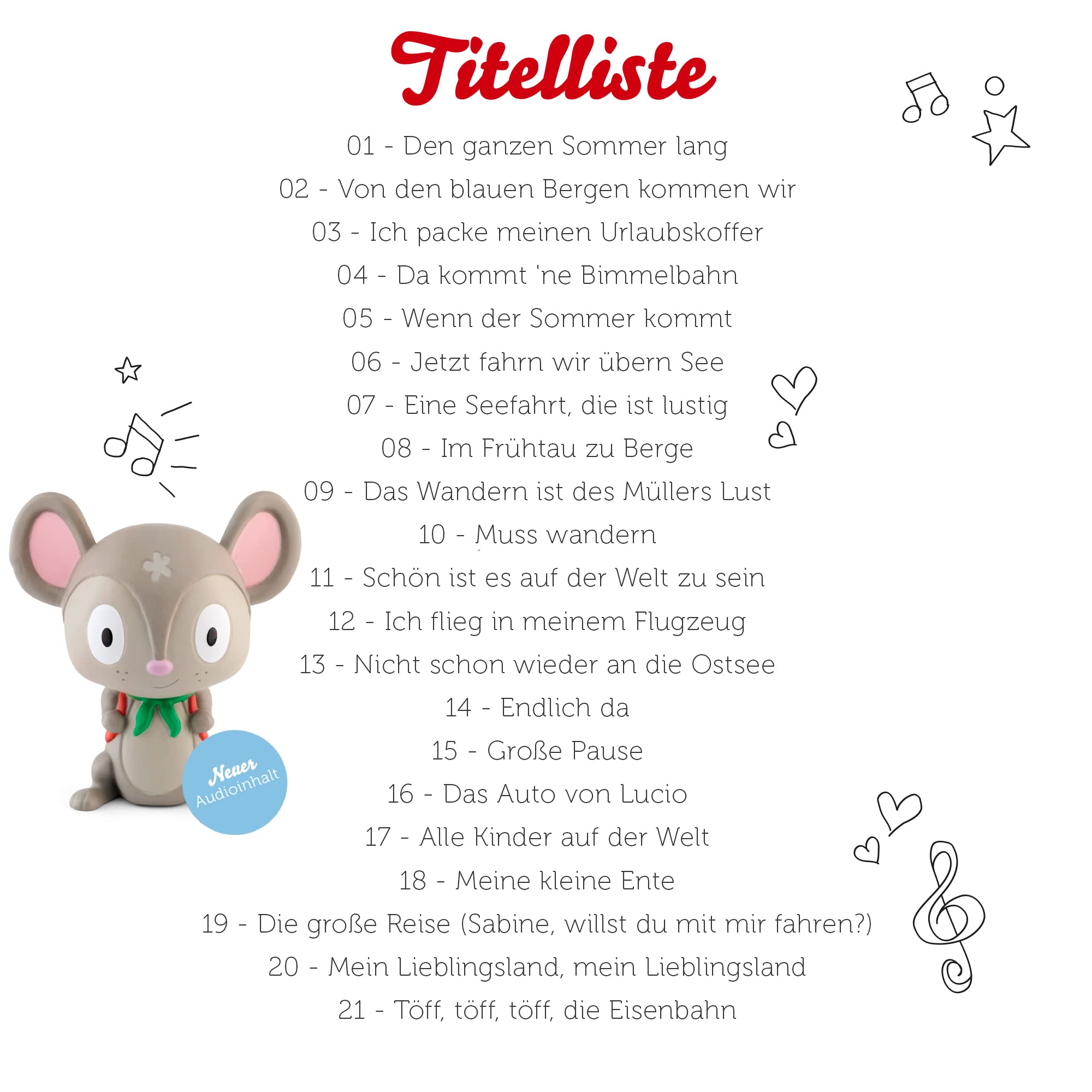 tonies Figuras de audición para Toniebox, Canciones Infantiles favoritas – Canciones de Viaje, interpretadas Frescas y Modernas, Canciones Infantiles a Partir de 3 años, Tiempo de reproducción de 60