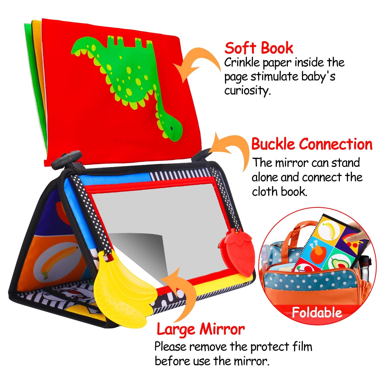 Tummy Time Baby Mirror Toy, Black and White High Contrast Baby