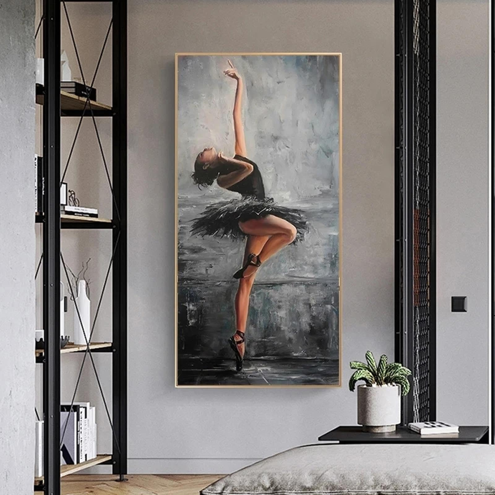 LMYSXAOZ Beautiful Black Swan Ballerina Portrait Canvas Painting Poster and Print Wall Art Picture Home for Living Room Decor 40x80cm frameless