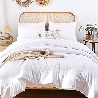 ROSGONIA Oversized King Comforter White, 3pcs(1 Boho Comforter & 2 Pillowcases) Soft Lightweight Oversized King Size Comforter Sets All Season Bedding