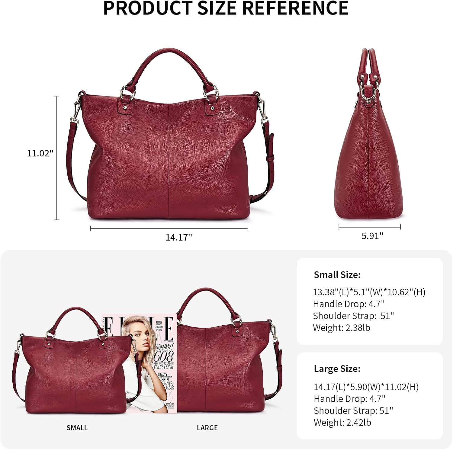 Kattee Women's Soft Leather Tote Bag, Top Satchel Purses and Handbags