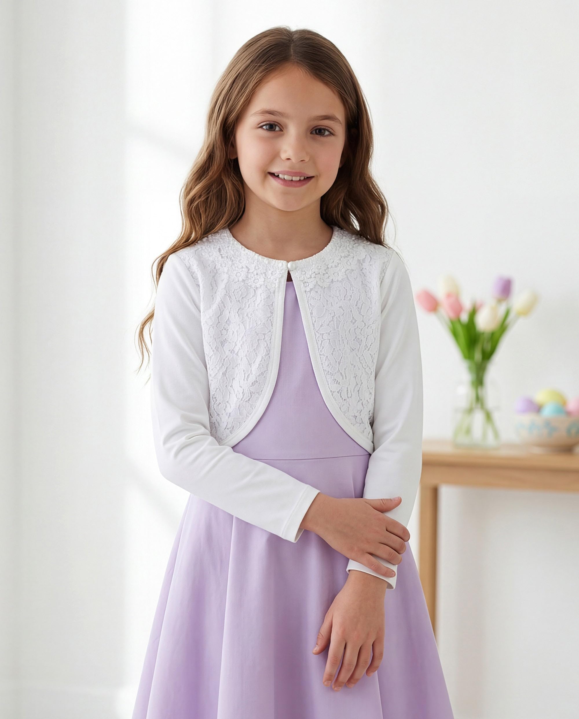 Bolerose Filles Manche Longue Floral Dentelle Boléro Enfants Cardigan