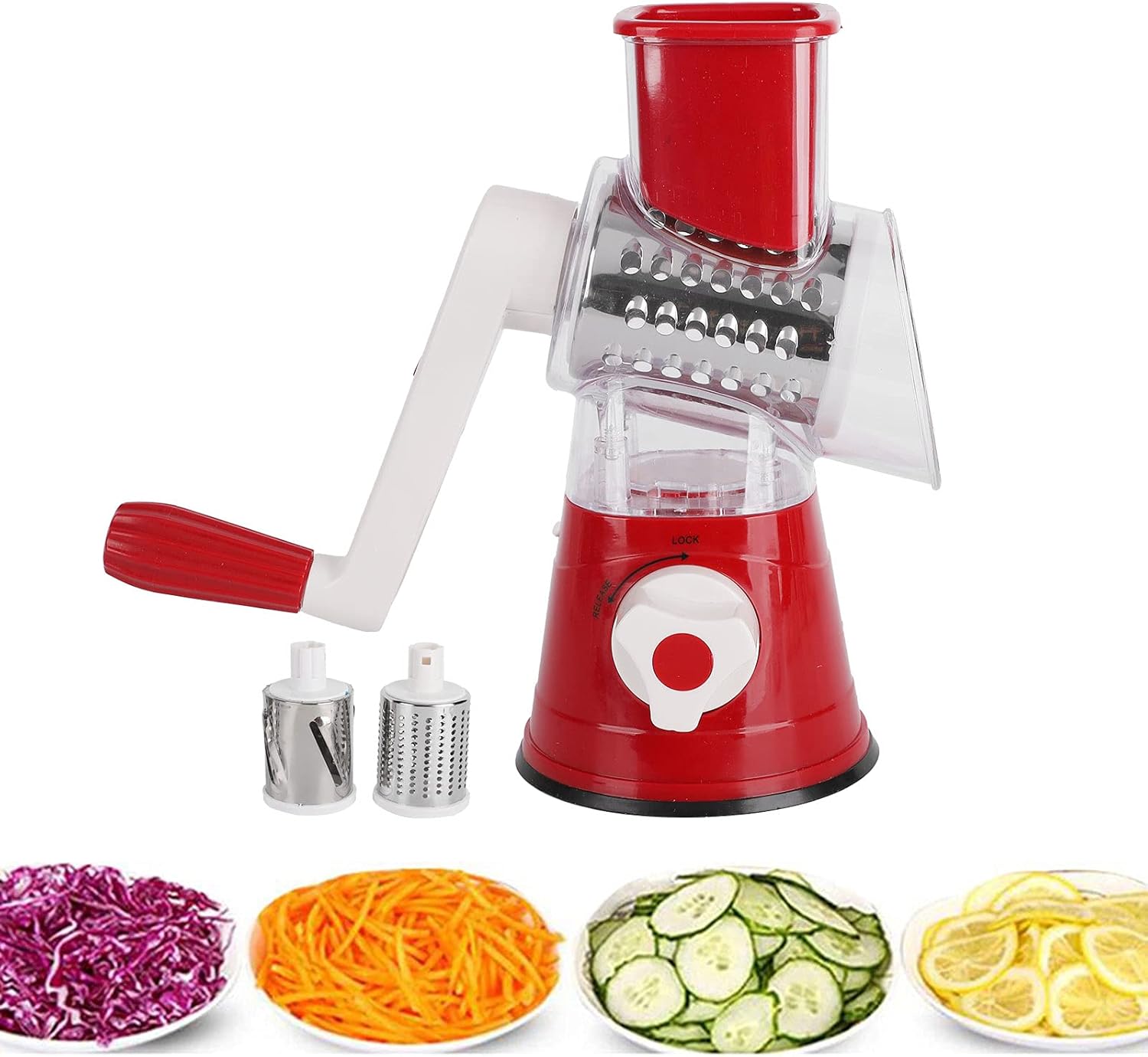 Rotary Cheese Grater and Shredder, Manual Round Mandoline