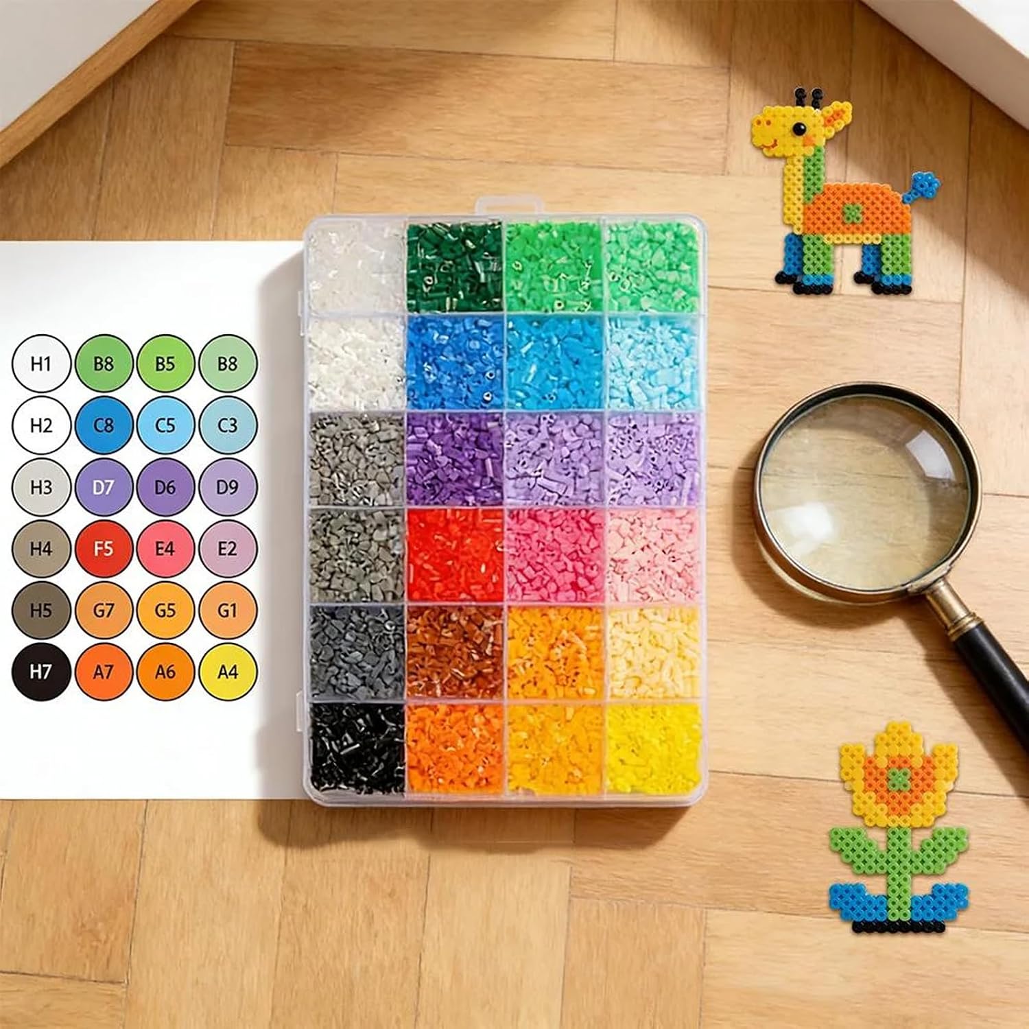 Fuse Beads Kit-48 Colors 24000 2.6mm-Easy DIY, Built-in Iron | DIY Crafts Supplies for Women, Great Supplies for Fuse Beads Artist, Art Decorations for Room, Ideal Gift,Pixel Art (48 Colors)