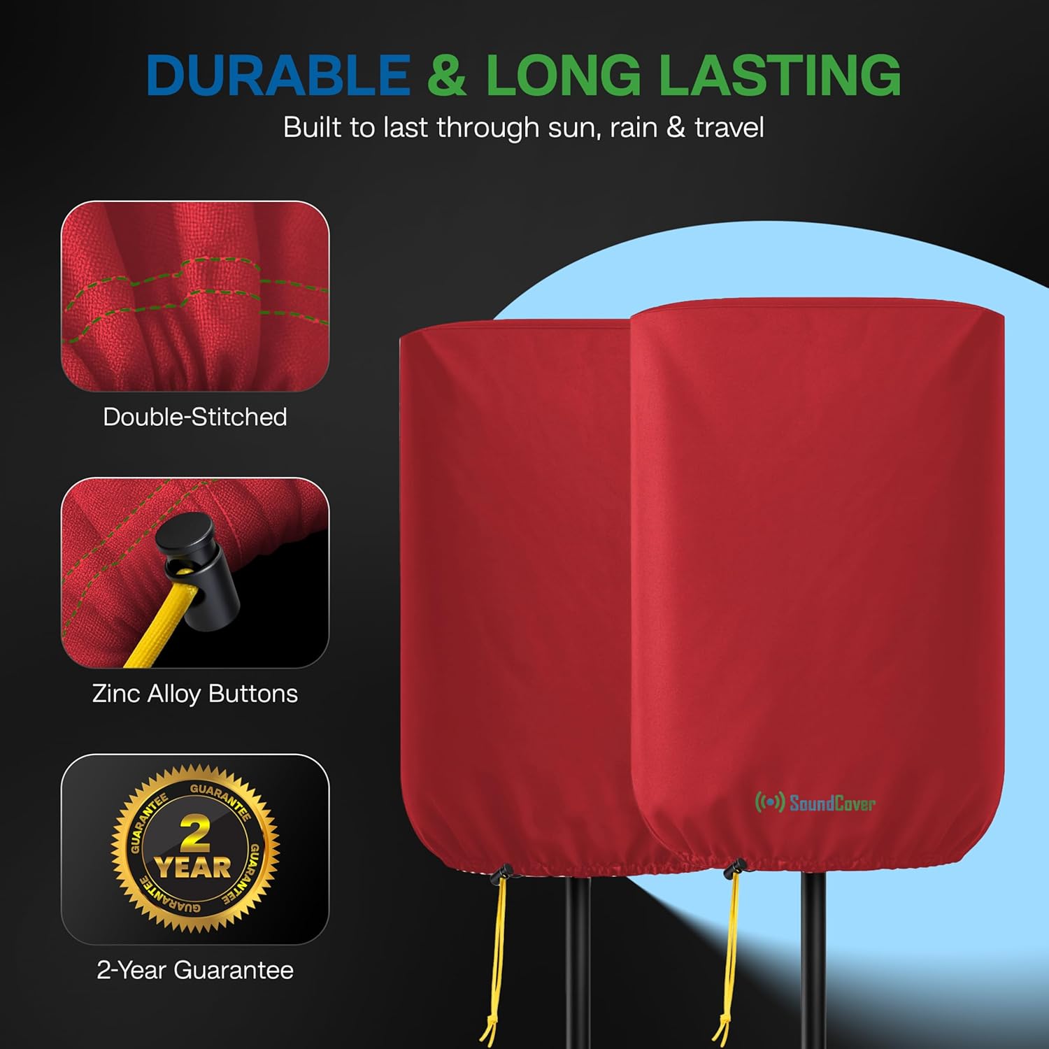Professional Grade 600D Protective Cover for Stand Mounted 8" PA/DJ Powered Speaker - Red - Includes a 420D Storage Bag and reinforced yellow Paracord 700 draw cord