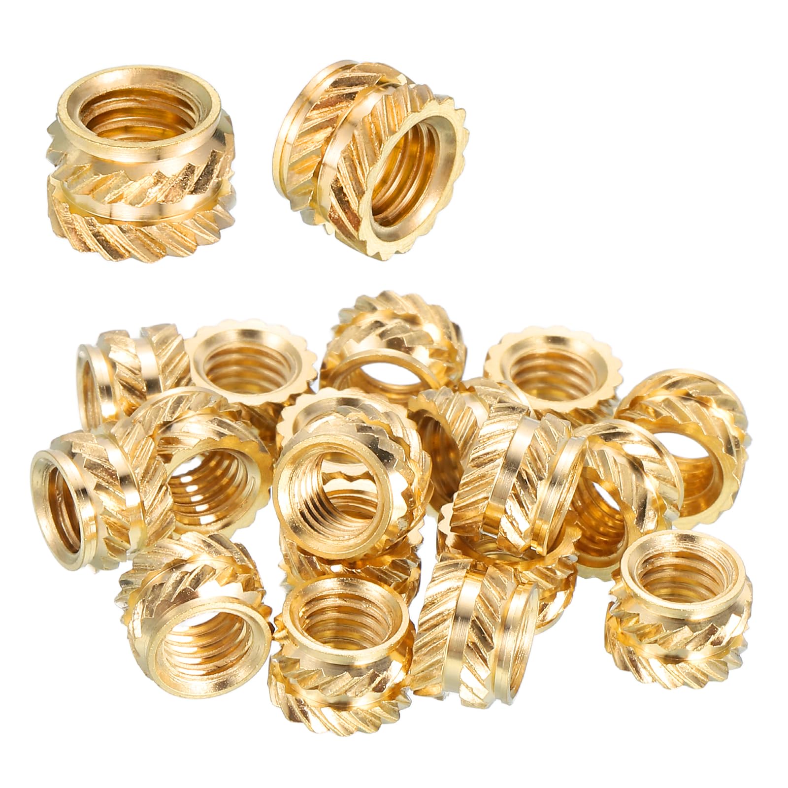sourcing map 25 Pcs Threaded Inserts, #8-32UNC x 5/32" l x 6.3mm OD Pure Brass Knurled Nuts Female Threaded Heat Set Inserts Embedment Nut for 3D Printing Components and Plastic Materials