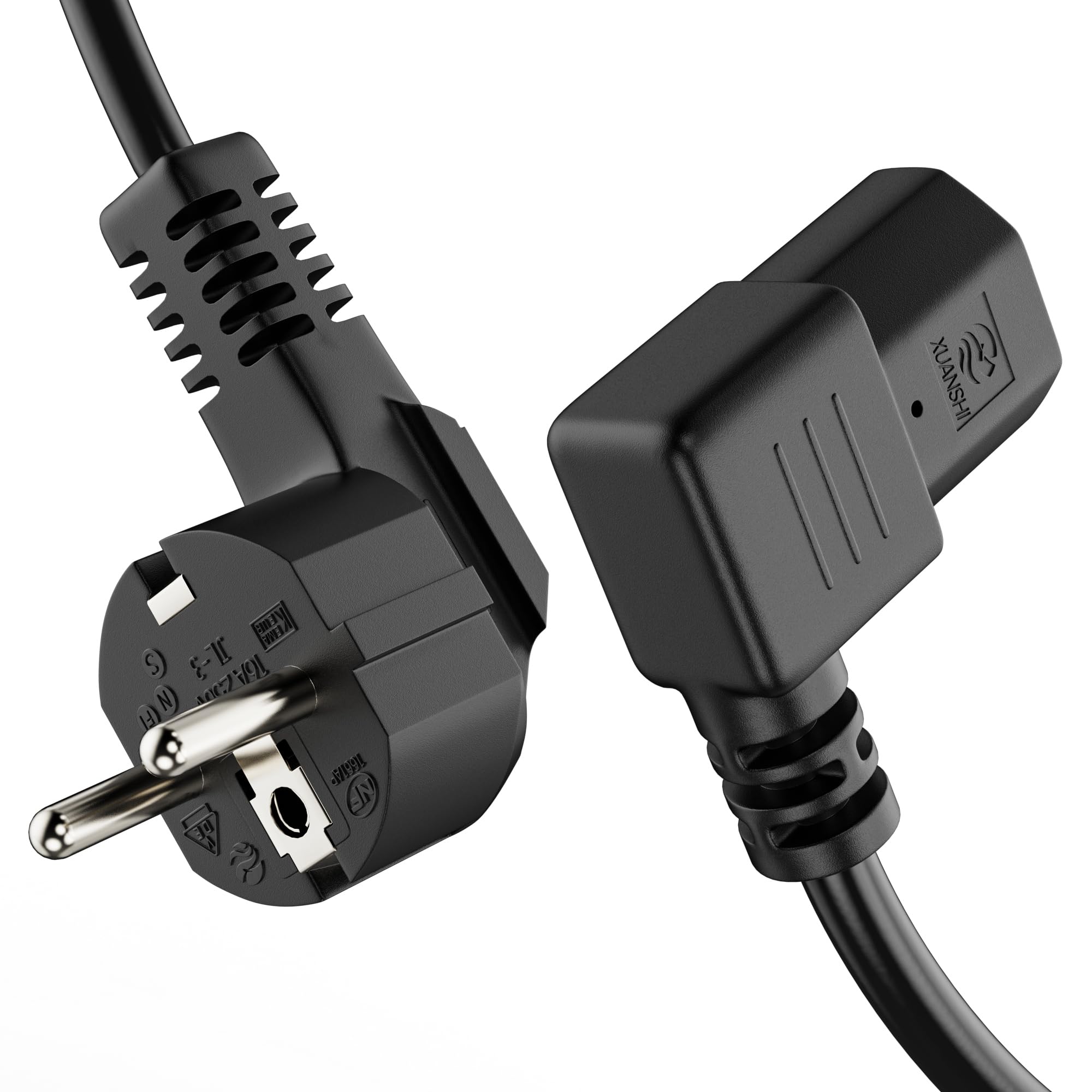 ETEC Kaltgerätekabel 3 Polig, 3,0 m, 90° Schutzkontakt Stecker auf C13 Kupplung, Schwarz