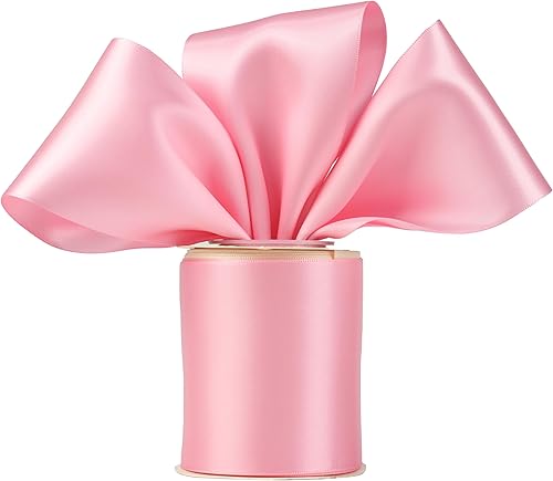 Miniatura 7 de DINDOSAL Cinta de Navidad rosa de 3 pulgadas, cinta de satén de doble cara, cinta gruesa de seda rosa para baby shower, banda de silla, envoltura de