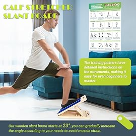 Slant Board for Calf Stretching, Adjustable Portable Wooden Incline Board for Calf Stretcher with Training Poster, 300 Lbs Weight Capacity Calf Stretch Wedge for Leg, Knees, Heel, Ankle & Stretching