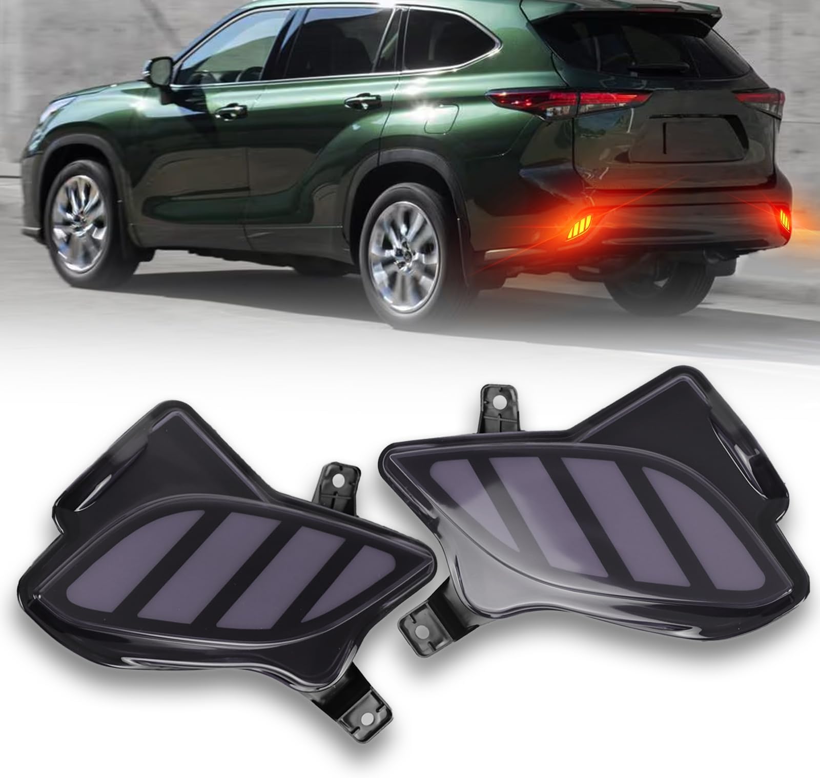 NEWM Smoked LED Rear Bumper Reflector Lights For Cadillac ATS (2013-2017) & XT5 (2017-2018) - Pair