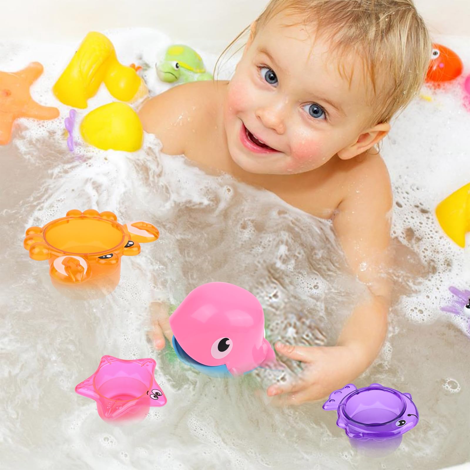 Serpenti A Sonagli BITOYO Giochi Bagnetto 8 Pezzi Giocattoli Da Bagno Per Bambini, Giochi Bagnetto Neonato, Giochi Vasca Da Bagno Bambini Giochi Acqua Bagnetto Animali Giocattolo Con Rete Da Pesca E Borsa