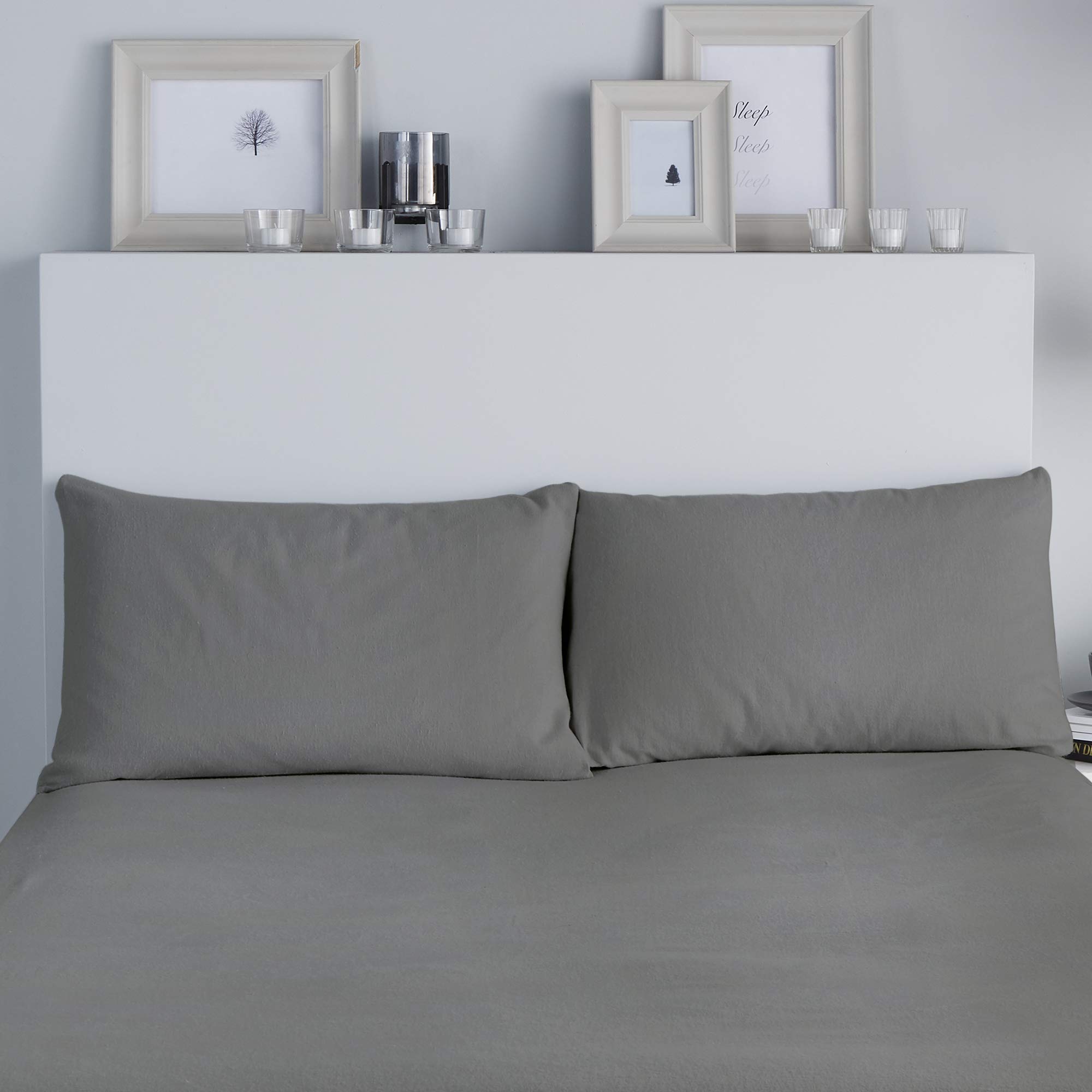 Fusion - Brushed Cotton Pillow Cases (50 x 75cm) - 2 Pack - Charcoal Grey