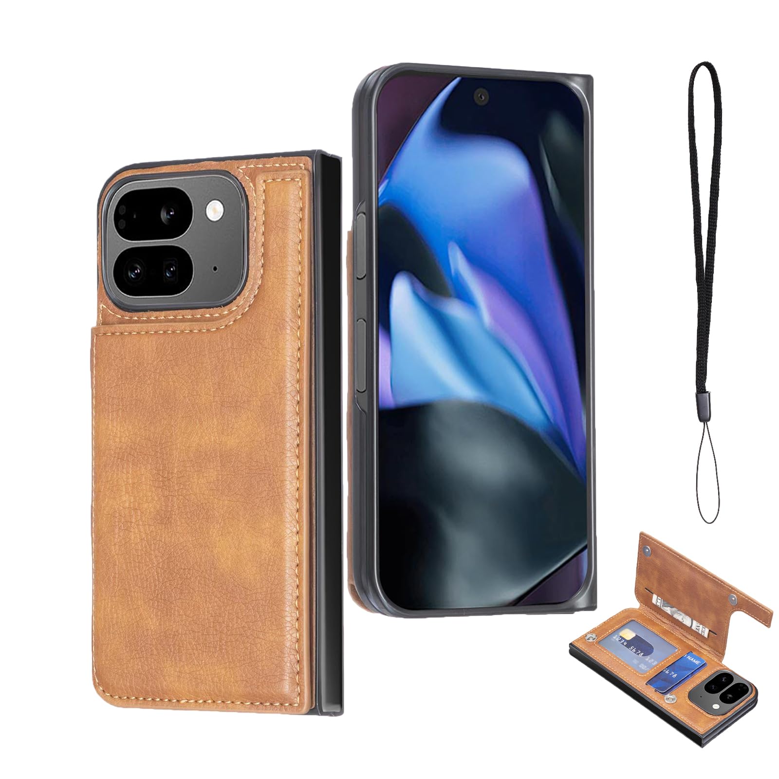 Cafma 対応 GOOGLE PIXEL 9 PRO FOLD ケース 背面 カードケース pixel9 pro fold 携帯 カバー 薄い 手帳型 ケース グーグル ピクセル9 pro fold 携帯 ケース 手帳型 耐衝撃 軽量 スタンド機能 背面 IC カード入れ 手帳型 財布型 カバー（レトロブラウン）グーグル PIXEL9 PRO FOLD Brown