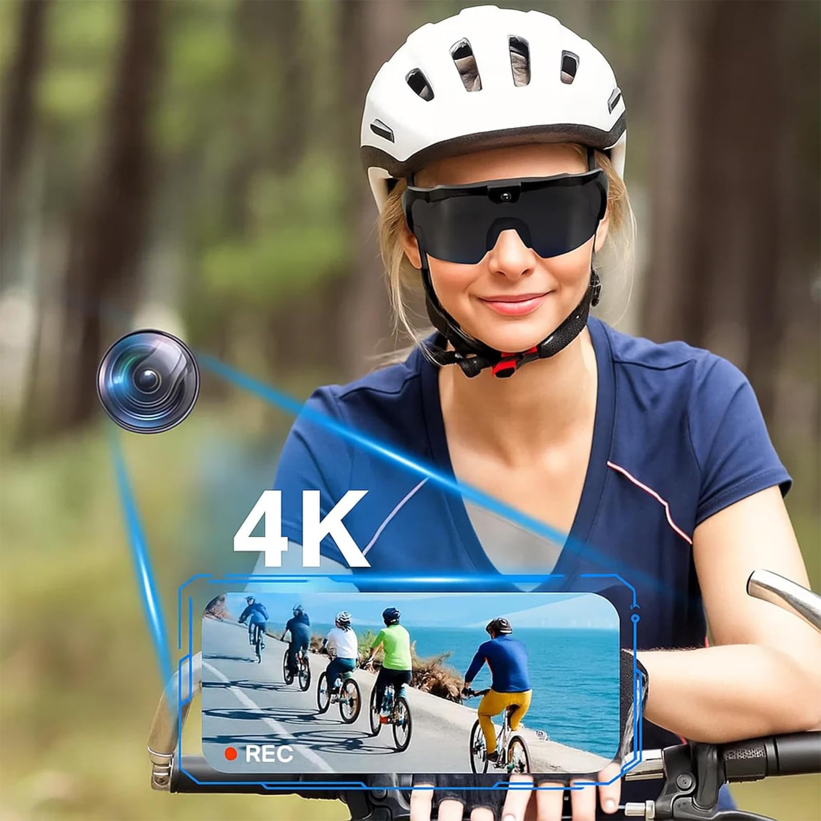 CXYP 4K POV-Sportbrille mit Kamera, 120° Ultra-Weitwinkel-HD, tragbare Körper-Abenteuer-Action-Brille, Kameras, für Radfahren, Baseball und Outdoor-Aktivitäten (Schwarz, 128GB)