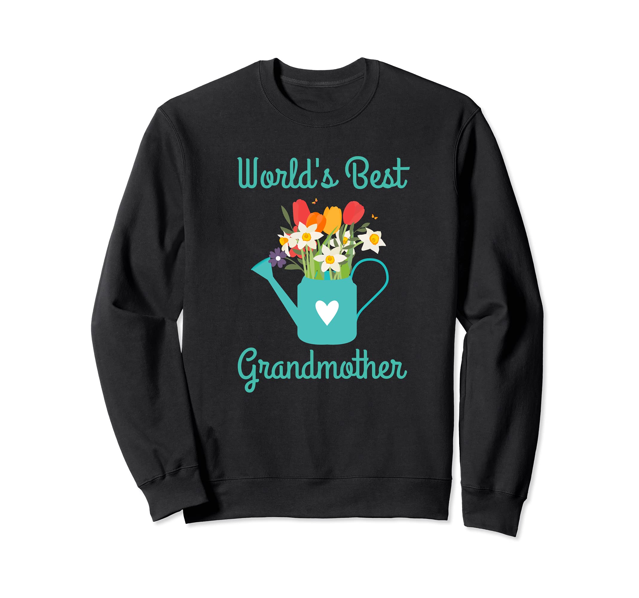 World's Best Grandmother Aqua Watering Can Flower Bouquet Sweatshirt, Black
