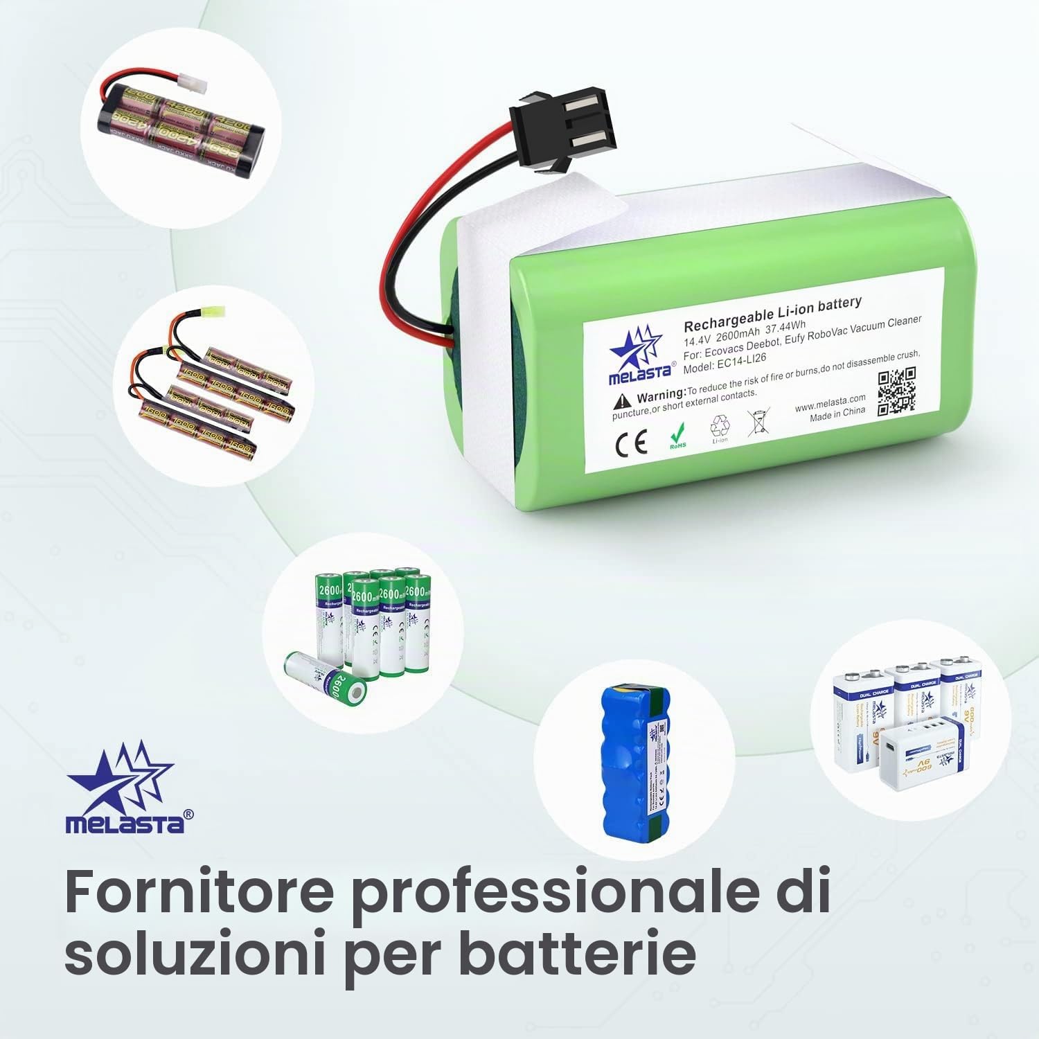 melasta 14.4V 2600mAh Li-ion Batteria di Ricambio Compatible IKOHS Netbot S14, S15, Lefant T700, Eufy RoboVac 11, 11S, 12, 15C,15C Max,15T,30,30C,35C, Deebot N79S N79, Conga Excellence 990 950 1090