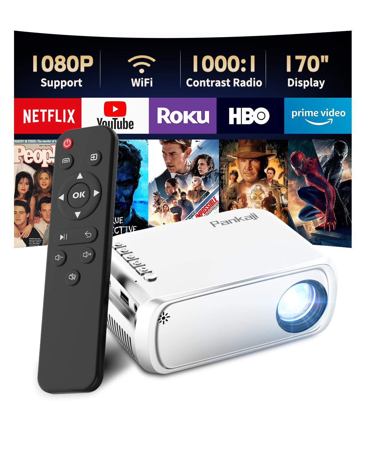 Amazon.com: Pankaji Mini Projector With WiFi, Portable Projector