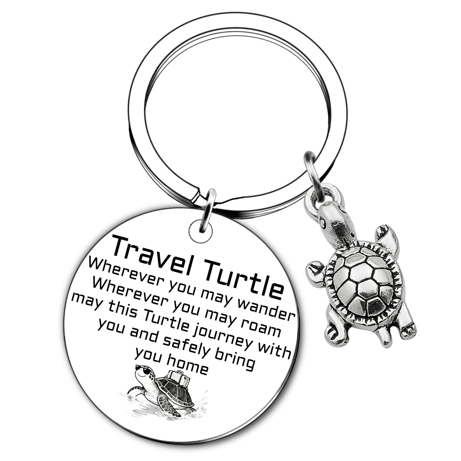 Quluvaeri Women's Silver Travel Turtle Keychain Travel Turtle Keyring Traveler Accessories Travelling Keychain Presents