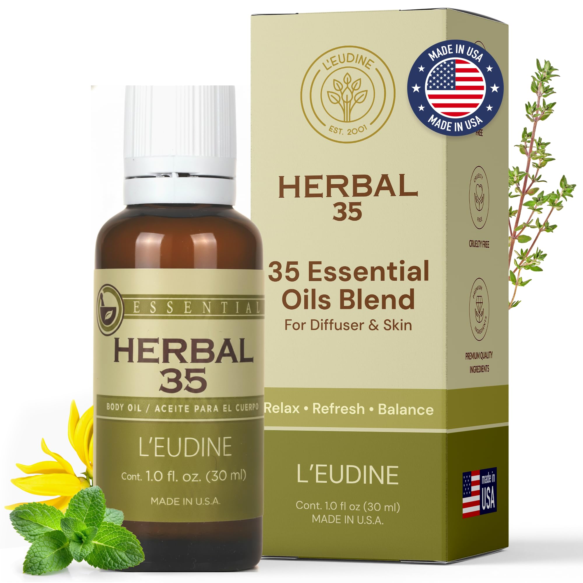 Amazon.com: L'EUDINE Herbal 35 Essential Oil Blend 3-Pack-35 Natural  Extracts, Peppermint, Eucalyptus & Lavender-Relaxing Aromatherapy Oil for  Diffuser, Massage & Stress Relief-Pure Wellness, 3 Fl Oz : Health &  Household