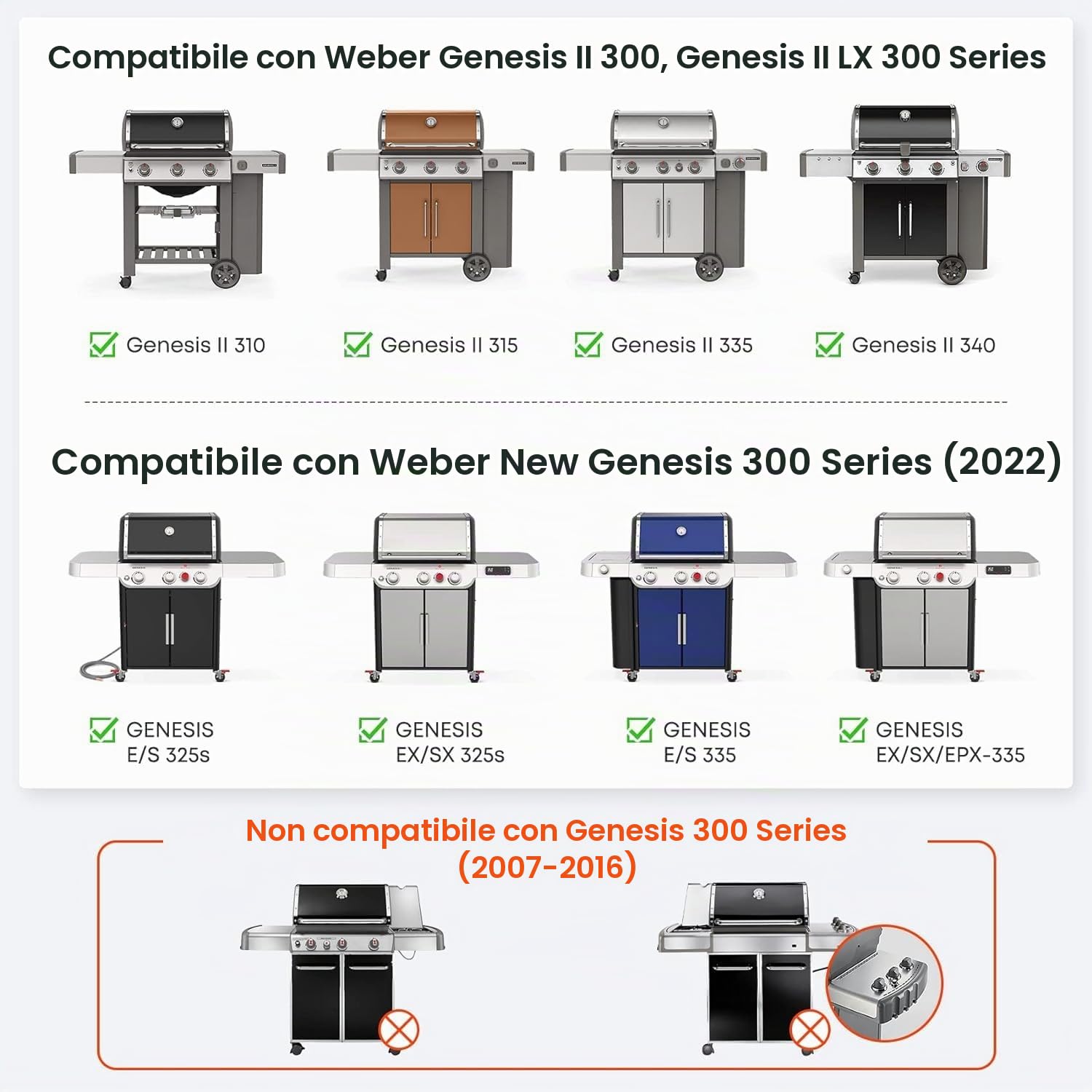 onlyfire Flat Top Piastra per Barbecue in Acciaio Inossidabile per Griglie a Gas Weber Genesis II & II LX 300 Series, Plancha con Sistema di Grasso e Maniglia Staccabile, 66 × 47 × 3,8 cm