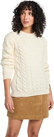 Irish Sweater for Women Made in Ireland Supersoft Merino Wool Cable & Weave Aran Knit Pullover
